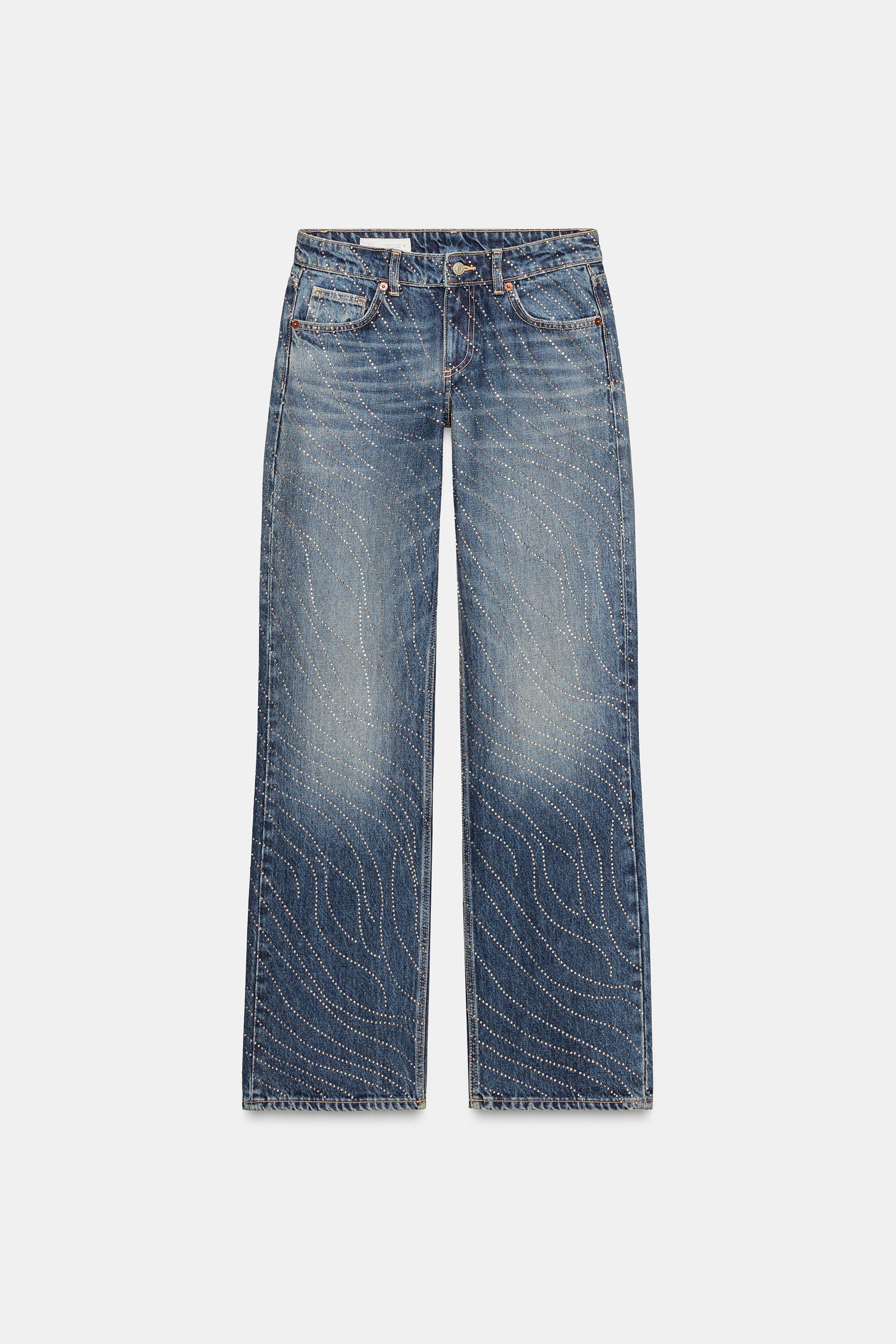 TRF LOW RISE WIDE LEG RHINESTONE JEANS